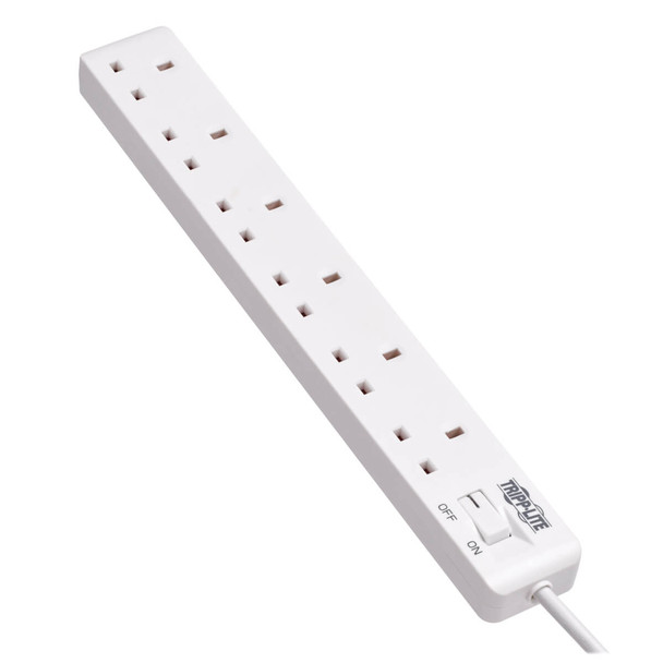 Tripp Lite PS6B18 6-Outlet Power Strip - British BS1363A Outlets, 220-250V AC, 13A, 1.8 m Cord, BS1363A Plug, White PS6B18 037332251589