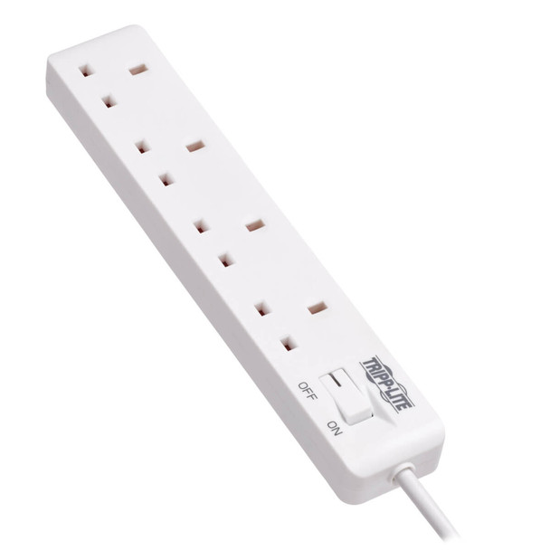 Tripp Lite PS4B18 4-Outlet Power Strip - British BS1363A Outlets, 220-250V AC, 13A, 1.8 m Cord, BS1363A Plug, White PS4B18 037332250247