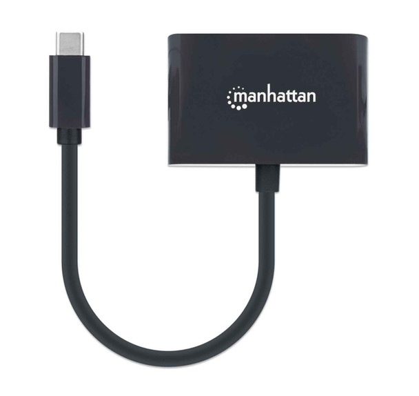 Manhattan USB-C to DisplayPort 1.2 Cable and USB-C (inc Power Delivery), 4K@60Hz, 19.5cm, Black, Power Delivery to USB-C Port (60W), Equivalent to Startech CDP2DPUCP, Male to Females, Lifetime Warranty, Retail Box 153447 766623153447