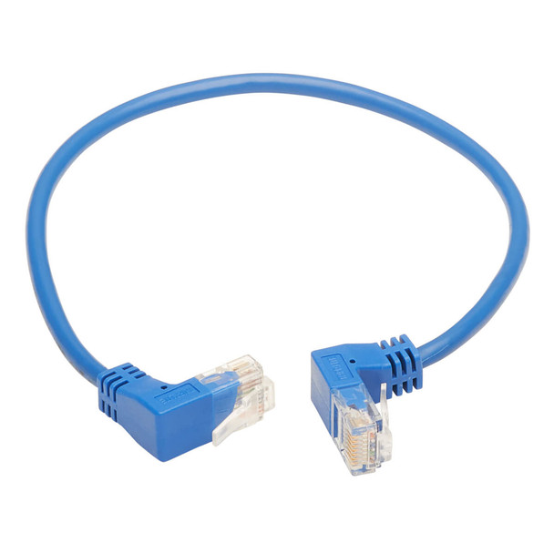 Tripp Lite N204-S01-BL-UD Up/Down-Angle Cat6 Gigabit Molded Slim UTP Ethernet Cable (RJ45 Up-Angle M to RJ45 Down-Angle M), Blue, 1 ft. (0.31 m) N204-S01-BL-UD 037332252449