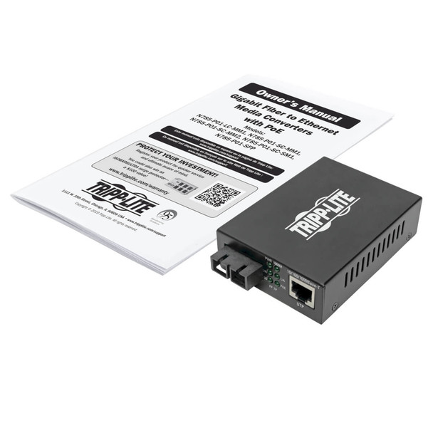 Tripp Lite Gigabit Multimode Fiber to Ethernet Media Converter, POE+ - 10/100/1000 SC, 850 nm, 550 m (1804 ft.) N785-P01-SC-MM1 037332236913