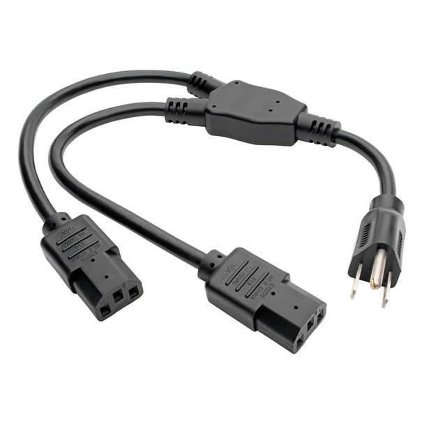 Tripp Lite Y Splitter Power Cable, NEMA 5-15P to 2x C13 - 10A, 125V, 18 AWG, 1.5 ft., Black P006-18N-2 037332213938