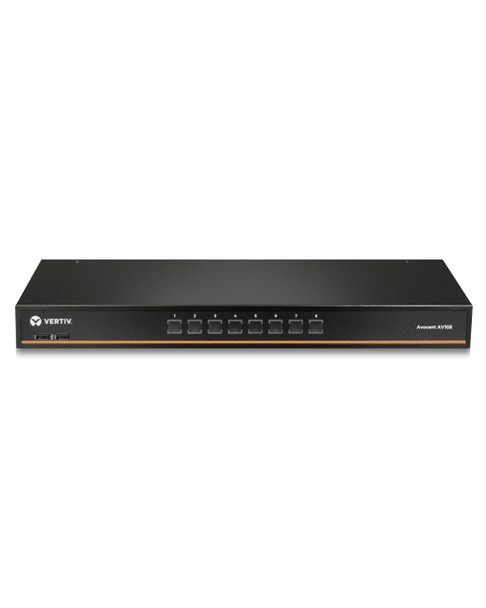 Vertiv Avocent 1x8 KVM switch with USB, w/OSD, push (touch) button switching, keystroke switching, cascade support, internal power supply, includes 8 CBL0170 cables AV108BND8-400 636430085845