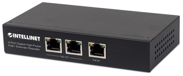 Intellinet 2-Port Gigabit High-Power PoE+ Extender Repeater, IEEE 802.3at/af Power over Ethernet (PoE+/PoE), metal 561266 766623561266