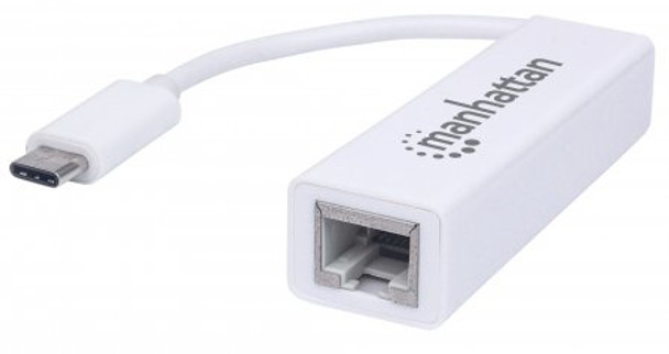 Manhattan USB-C to Gigabit (10/100/1000 Mbps) Network Adapter, White, Equivalent to Startech US1GC30W, supports up to 2 Gbps full-duplex transfer speed, RJ45, Three Year Warranty, Blister 507585 766623507585