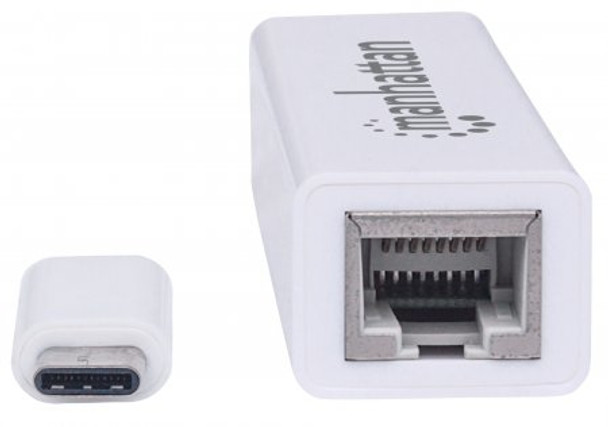 Manhattan USB-C to Gigabit (10/100/1000 Mbps) Network Adapter, White, Equivalent to Startech US1GC30W, supports up to 2 Gbps full-duplex transfer speed, RJ45, Three Year Warranty, Blister 507585 766623507585