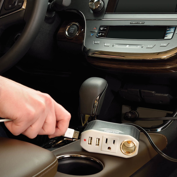 Tripp Lite 100W PowerVerter Ultra-Compact Car Inverter with Outlet, 12V CLA Receptacle, and 2 USB Charging Ports PV100USB 037332187888