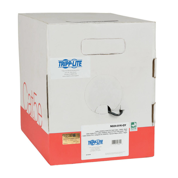 Tripp Lite N024-01K-GY Cat5e 350 MHz Solid Core Plenum-Rated (UTP) PVC Bulk Ethernet Cable - Gray, 1000 ft. (304.8 m) N024-01K-GY 037332204295