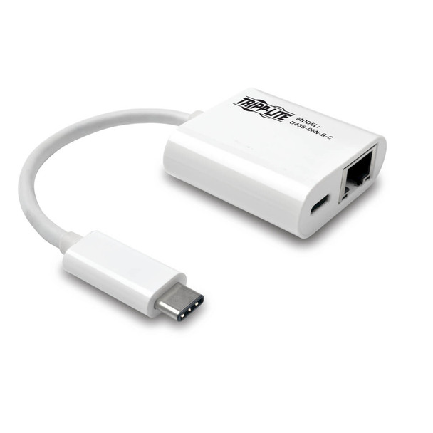 Tripp Lite U436-06N-G-C USB-C to Gigabit Network Adapter with USB-C PD Charging - Thunderbolt 3, White U436-06N-G-C 037332193827