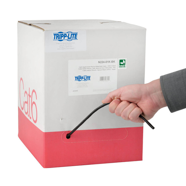 Tripp Lite N224-01K-BK Cat6 Gigabit Solid Core Plenum-Rated UTP CMP PVC Bulk Ethernet Cable, Black, 1000 ft. (304.8 m) N224-01K-BK 037332196675