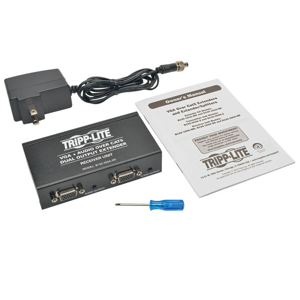 Tripp Lite Dual VGA with Audio over Cat5 / Cat6 Extender, Box-Style Receiver, 1440 x 900 at 60Hz, Up to 91.44 m (300-ft.) B132-200A-SR 037332185570