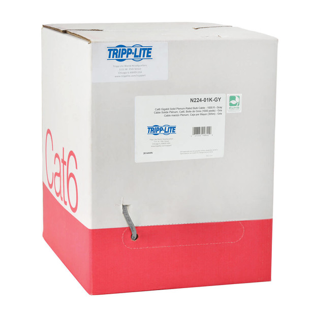 Tripp Lite N224-01K-GY Cat6 Gigabit Solid Core Plenum-Rated UTP CMP PVC Bulk Ethernet Cable, Gray, 1000 ft. (304.8 m) N224-01K-GY 037332117083