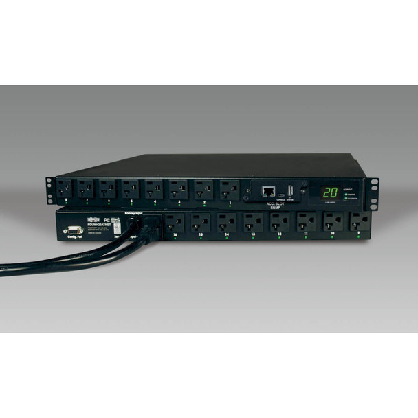 Tripp Lite 1.9kW Single-Phase ATS / Switched PDU, 120V (16 5-15/20R), 2 L5-20P / 5-20P Inputs, 2x 3.66 m (12-ft.) Cords, 1U Rack-Mount PDUMH20ATNET 037332136411
