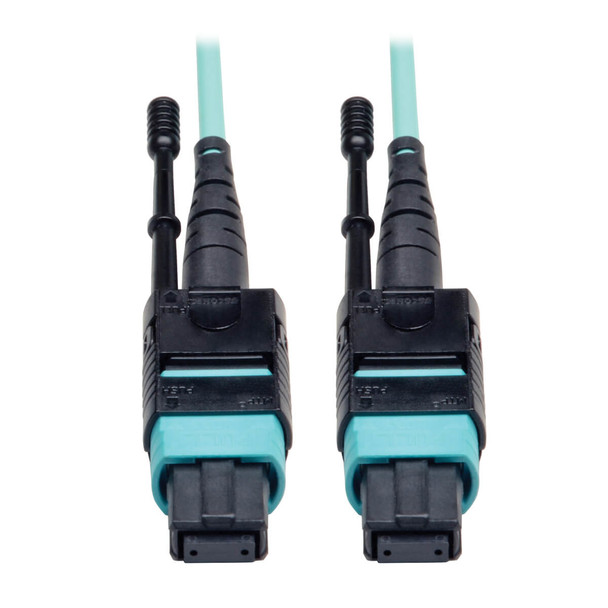 Tripp Lite N844-03M-12-P MTP/MPO Patch Cable with Push/Pull Tabs, 12 Fiber, 40GbE, 40GBASE-SR4, OM3 Plenum-Rated - Aqua, 3M (10 ft.) N844-03M-12-P 037332173737