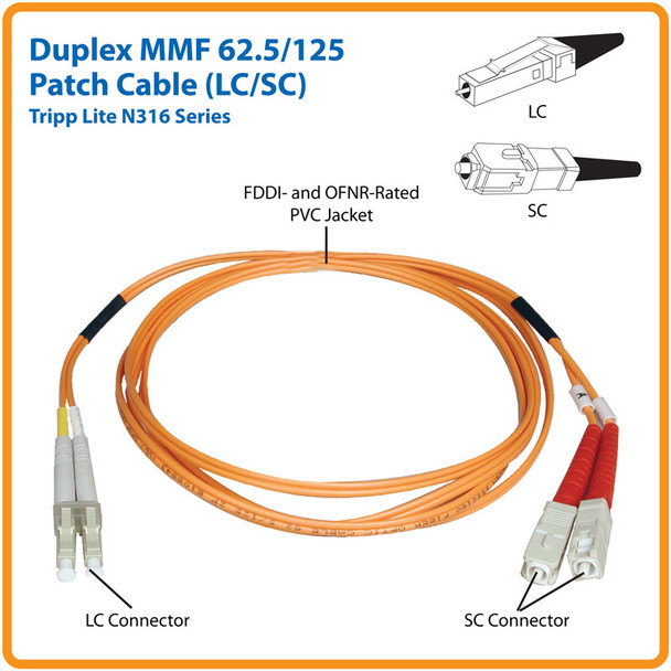Tripp Lite N316-07M Duplex Multimode 62.5/125 Fiber Patch Cable (LC/SC), 7M (23 ft.) N316-07M 037332138682