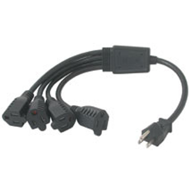 C2G 1-to-4 Power Cord Splitter 3ft Black 0.91 m NEMA 5-15P 29806 757120298069