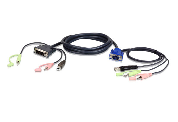 ATEN 2L-7DX2U video cable adapter 1.8 m VGA (D-Sub) + 3.5mm + USB Type-A DVI-I + 3.5mm + USB Type-B Black, Green, Pink 2L7DX2U 672792007101