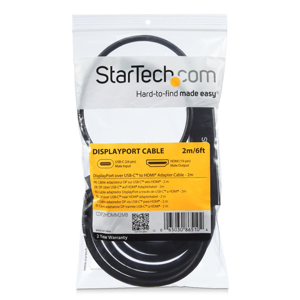 StarTech.com USB-C to HDMI Adapter Cable - 2m (6 ft.) - 4K at 30 Hz 42792