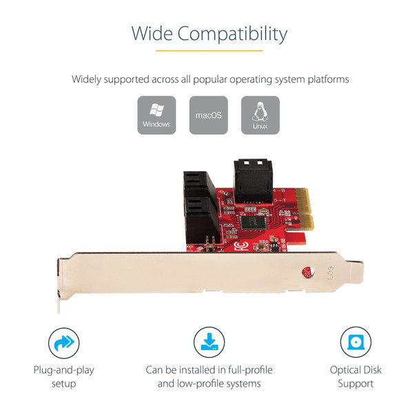 StarTech.com SATA PCIe Card - 6 Port PCIe SATA Expansion Card - 6Gbps - Low/Full Profile - Stacked SATA Connectors - ASM1166 Non-Raid - PCI Express to SATA Converter 6P6G-PCIE-SATA-CARD 065030893749