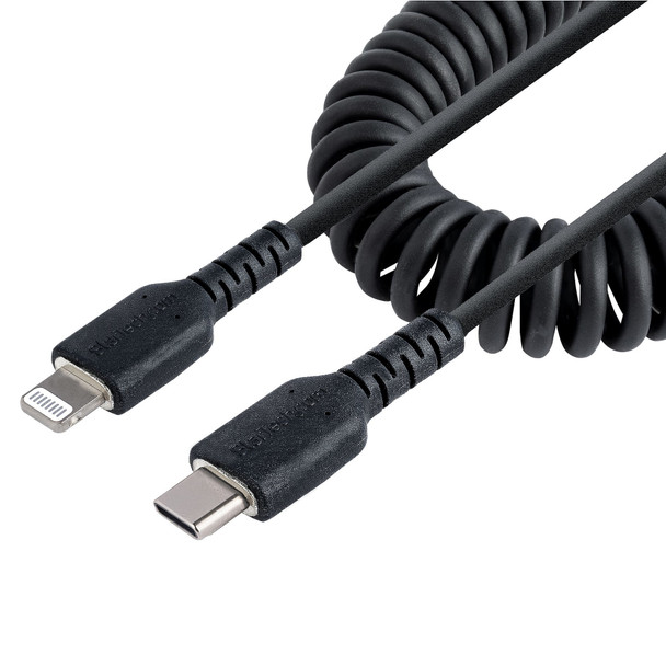 StarTech.com 20in / 50cm USB C to Lightning Cable, MFi Certified, Coiled iPhone Charger Cable, Black, Durable TPE Jacket Aramid Fiber, Heavy Duty Coil Lightning Cable RUSB2CLT50CMBC 065030893640