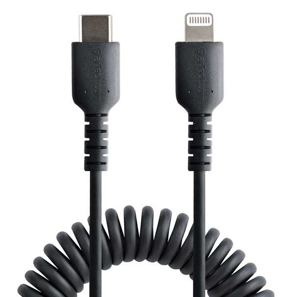 StarTech.com 20in / 50cm USB C to Lightning Cable, MFi Certified, Coiled iPhone Charger Cable, Black, Durable TPE Jacket Aramid Fiber, Heavy Duty Coil Lightning Cable RUSB2CLT50CMBC 065030893640