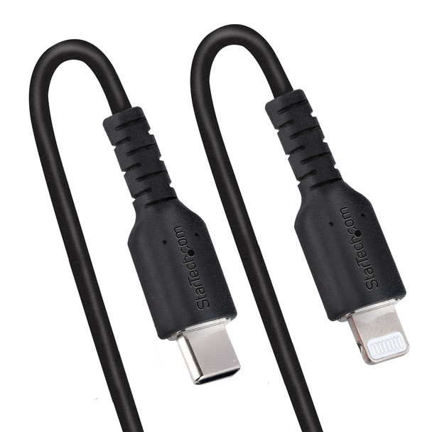 StarTech.com 20in / 50cm USB C to Lightning Cable, MFi Certified, Coiled iPhone Charger Cable, Black, Durable TPE Jacket Aramid Fiber, Heavy Duty Coil Lightning Cable RUSB2CLT50CMBC 065030893640