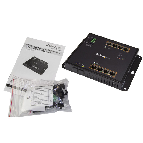 StarTech.com Industrial 8 Port Gigabit PoE+ Switch w/2 SFP MSA Slots - 30W - Layer/L2 Switch Hardened GbE Managed - Rugged High Power Gigabit Ethernet Network Switch IP-30/-40 C to 75 C IES101GP2SFW 065030871198