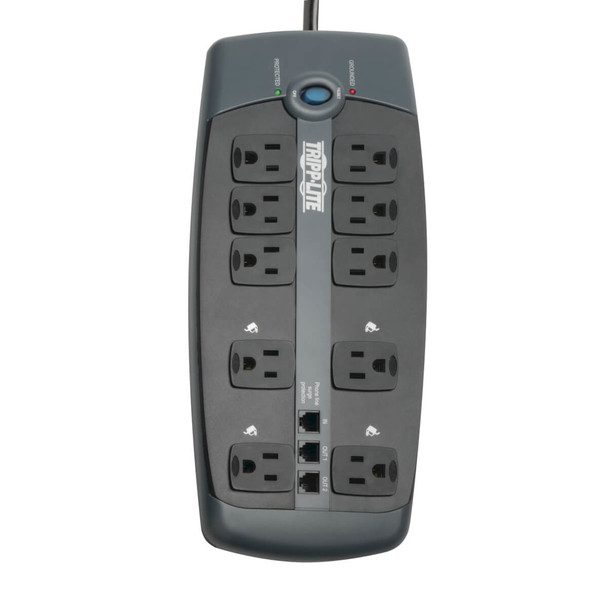 Tripp Lite Protect It! 10-Outlet Surge Protector, 8-ft, Cord, 2395 Joules, Tel/Modem Protection TLP1008TEL 037332119063