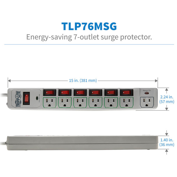 Tripp Lite TLP76MSG surge protector Grey 7 AC outlet(s) 120 V 1.83 m TLP76MSG 037332166074