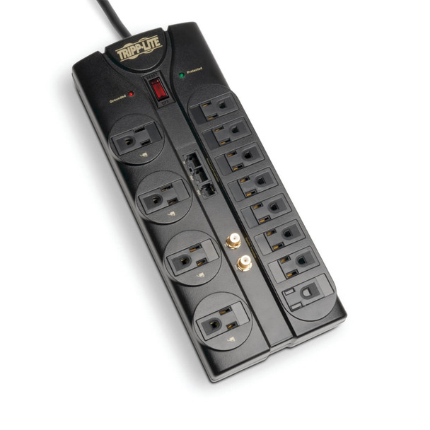 Tripp Lite Protect It! 12-Outlet Surge Protector, 8-ft. Cord, 2880 Joules, Tel/Modem/Coaxial/Ethernet Protection TLP1208SAT 037332175182