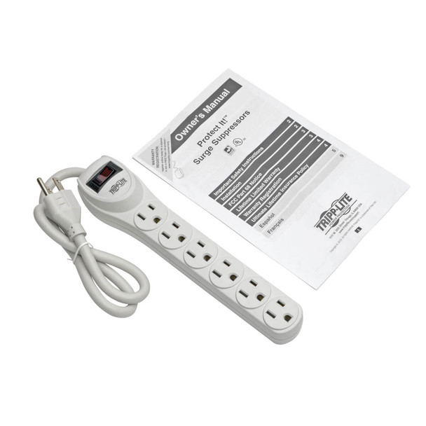 Tripp Lite Protect It! 6-Outlet Home Computer Surge Protector, 2-ft. Cord, 180 Joules TLP602 037332095404