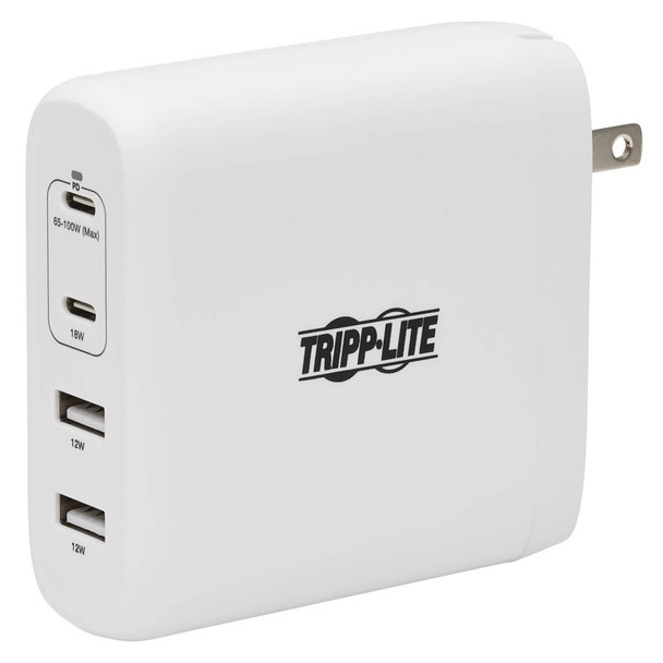 Tripp Lite 4-Port Compact USB Wall Charger - GaN Technology, 100W PD Charging, 2 USB-C & 2 USB-A, White U280-W04-100C2G 037332259684