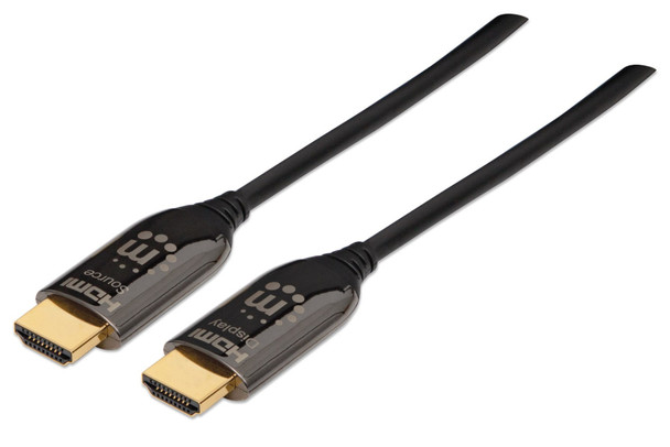 Manhattan HDMI Plenum-Rated Cable, 4K@60Hz (Premium High Speed), 20m, Active, Male to Male, Black, Ultra HD 4k x 2k, 18 Gbps, 4:4:4, HDR, ARC, HDCP 2.2, CEC, 3D, Deep Colour, Fully Shielded, Gold Plated Contacts, Polybag 355421 766623355421