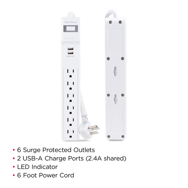 Cyberpower Systems P606URC2  6-outlet surge suppressor - 6 ft cord 2 usb a p606urc2