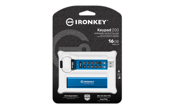 Kingston Technology IKKP200/16GB 740617330090 16gb ironkey keypad 200, fips 140-3 lvl 3 (pending) aes-256 encrypted ikkp200/16gb 740617330090