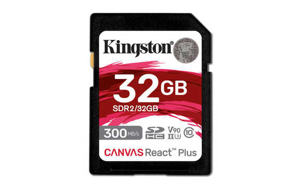 Kingston Technology SDR2/32GB 740617301946 32gb canvas react plus sdhc uhs-ii 300r/260w u3 v90 for full hd/4k/8k sdr2/32gb 740617301946