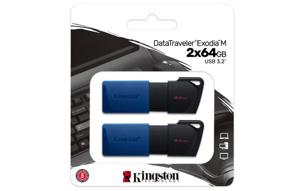 Kingston Technology DTXM/64GB-2P 740617326352 64gb usb3.2 gen 1 datatraveler exodia m (black + blue) - 2 pieces dtxm/64gb-2p 740617326352