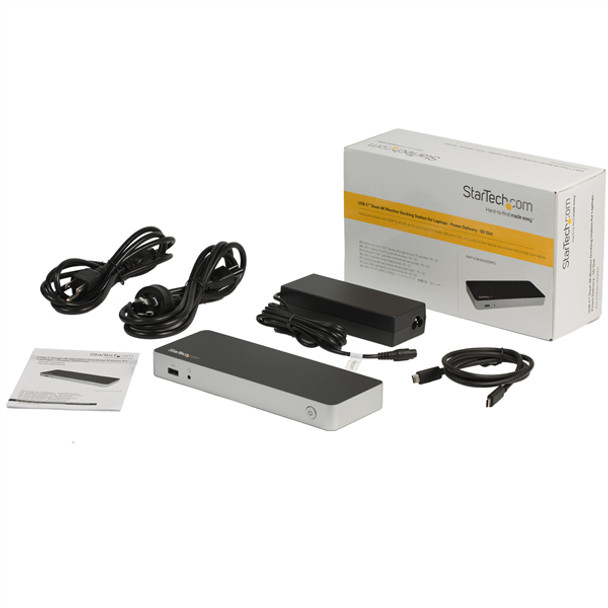 StarTech.com USB C Dock - Dual Monitor HDMI & DisplayPort 4K 30Hz - USB Type-C Laptop Docking Station 60W Power Delivery, SD, 4-port USB-A 3.0 Hub, GbE, Audio - Thunderbolt 3 Compatible 43874