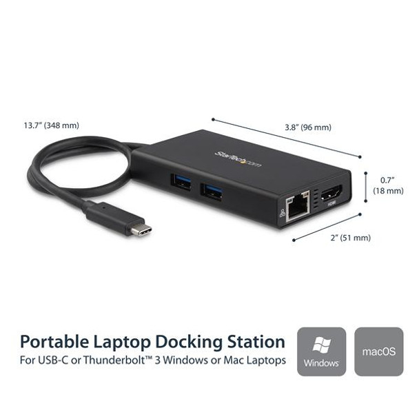 StarTech.com USB-C Multiport Adapter - USB-C Travel Docking Station with 4K HDMI - 60W Power Delivery Pass-Through, GbE, 2pt USB-A 3.0 Hub - Portable Mini USB Type-C Dock for Laptop 43883