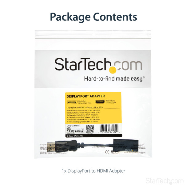 StarTech.com Adattatore DisplayPort a HDMI 4K 60Hz - Convertitore video attivo da DP 1.4 a HDMI 2.0 - Dongle/Cavo adattatore per Monitor/TV/Display HDMI - Connettore DP a scatto 43956