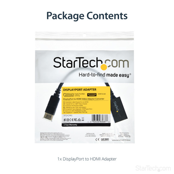 StarTech.com DisplayPort to HDMI Adapter - DP 1.2 to HDMI Video Converter 1080p - DP to HDMI Monitor/TV/Display Cable Adapter Dongle - Passive DP to HDMI Adapter - Latching DP Connector 43962