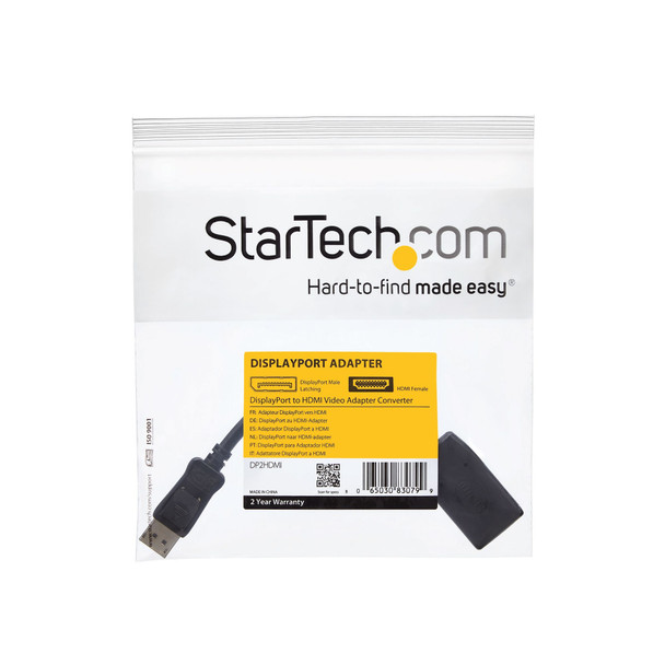 StarTech.com DisplayPort to HDMI Adapter - DP to HDMI Adapter/Video Converter - 1080p - VESA Certified - DP to HDMI Monitor/Display/Projector Adapter Dongle - Passive - Latching DP Connector 43966
