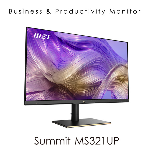 MSI Summit MS321UP 32 Inch Monitor with Adjustable Stand, UHD (3840 x 2160), 16:9, 60Hz, IPS, 4ms, HDMI, DisplayPort, USB Type-C, Built-in USB Hub, Anti-Glare, Anti-Flicker, Less Blue light, VESA, Kensington, Black SUMMITMS321UP 824142248706