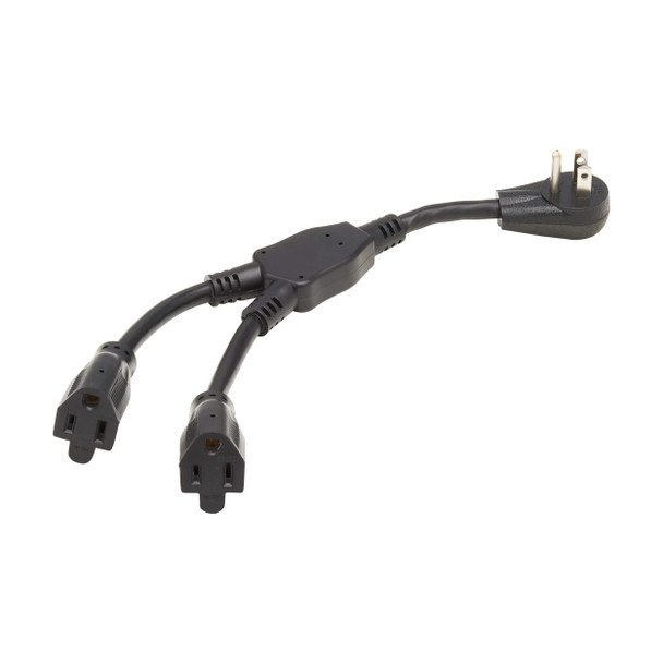 Tripp Lite Extension Cord Y Splitter, Right-Angle NEMA 5-15P to 2x NEMA 5-15R - Heavy Duty, 15A, 120V, 14 AWG, 1 ft. (0.3 m), Black P024-001-15D-2 037332268549