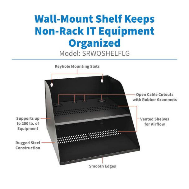 Tripp Lite SRWOSHELFLG Wall-Mount Double Shelf for IT Equipment, 20 in. Wide, Up to 250 lb. (113 kg) SRWOSHELFLG 037332263018