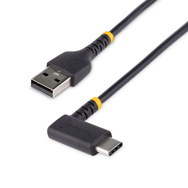 StarTech.com 6in (15cm) USB A to C Charging Cable Right Angle - Heavy Duty Fast Charge USB-C Cable - Black USB 2.0 A to Type-C - Rugged Aramid Fiber - 3A - Short USB Charging Cord R2ACR-15C-USB-CABLE 065030897624
