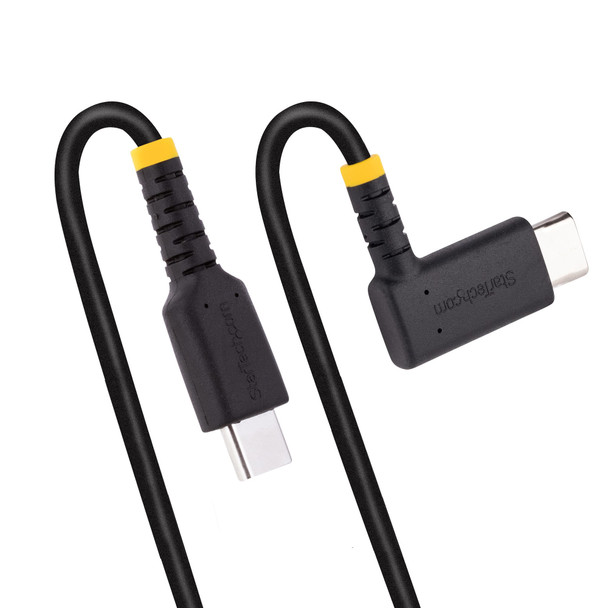 StarTech.com 6in (15cm) USB C Charging Cable Right Angle - 60W PD 3A - Heavy Duty Fast Charge USB-C Cable - Black USB 2.0 Type-C - Rugged Aramid Fiber - Short USB Charging Cord R2CCR-15C-USB-CABLE 065030893831