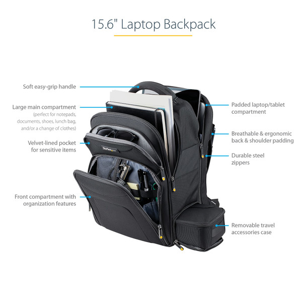 StarTech.com 15.6" Laptop Backpack with Removable Accessory Organizer Case Professional IT Tech Backpack for Work/Travel/Commute - Ergonomic Computer Bag Durable Ballistic Nylon Notebook/Tablet Pockets NTBKBAG156