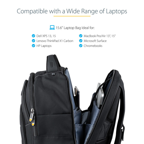StarTech.com 15.6" Laptop Backpack with Removable Accessory Organizer Case Professional IT Tech Backpack for Work/Travel/Commute - Ergonomic Computer Bag Durable Ballistic Nylon Notebook/Tablet Pockets NTBKBAG156