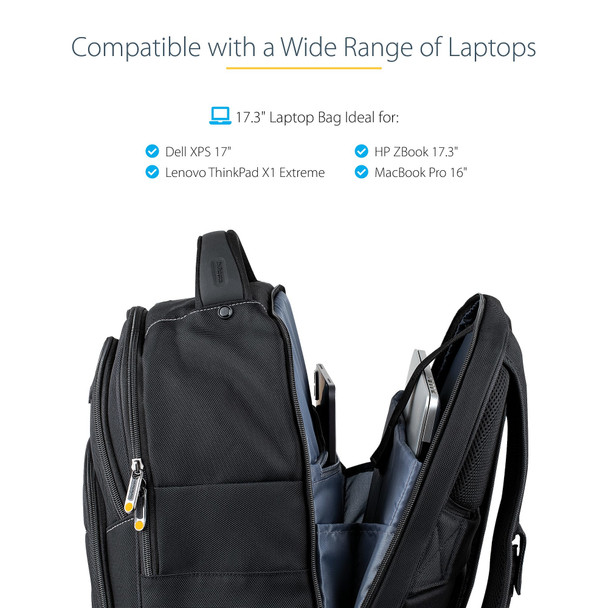 StarTech.com 17.3" Laptop Backpack with Removable Accessory Organizer Case Professional IT Tech Backpack for Work/Travel/Commute Ergonomic Computer Bag Durable Ballistic Nylon Notebook/Tablet Pockets NTBKBAG173